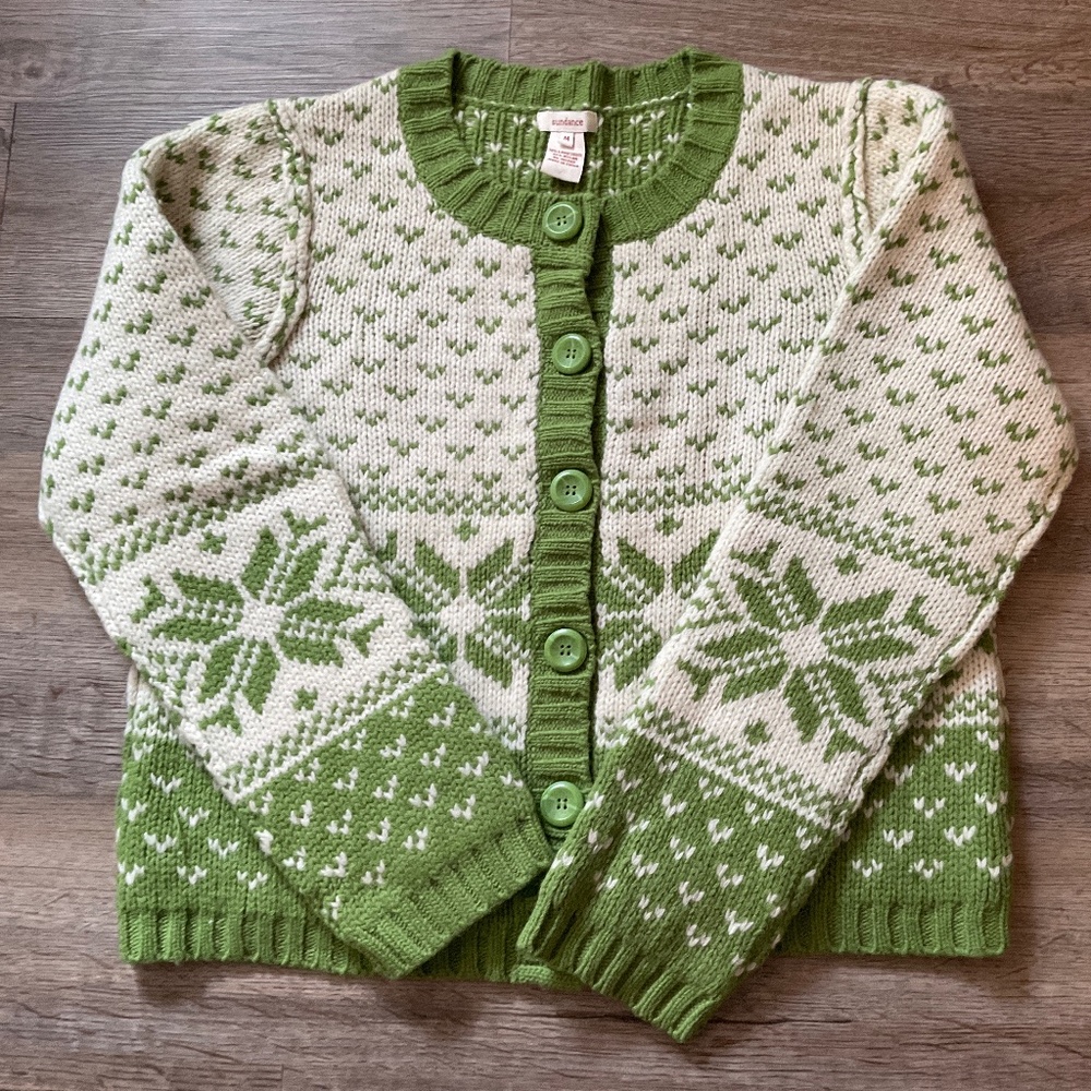 Sundance green and white cardigan sweater